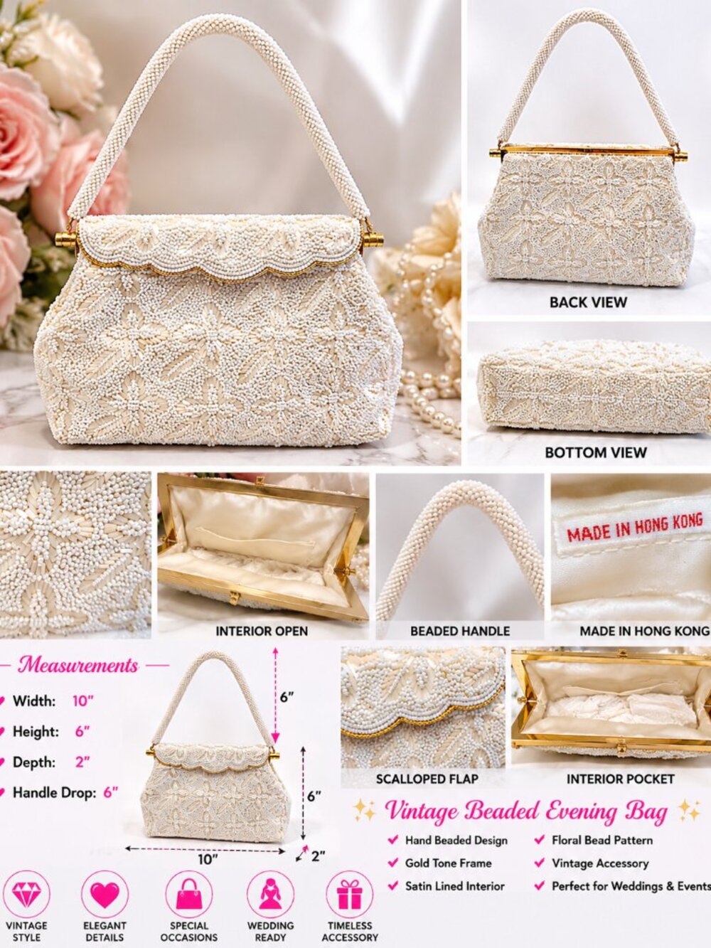 Vintage White Beaded Evening Bag Hong Kong Wedding Purse